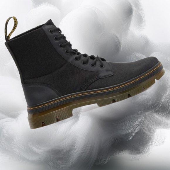 Dr. Martens Combs Black Canvas Leather Styling Lace-Up Combat Moto Boot,… - Picture 2 of 11